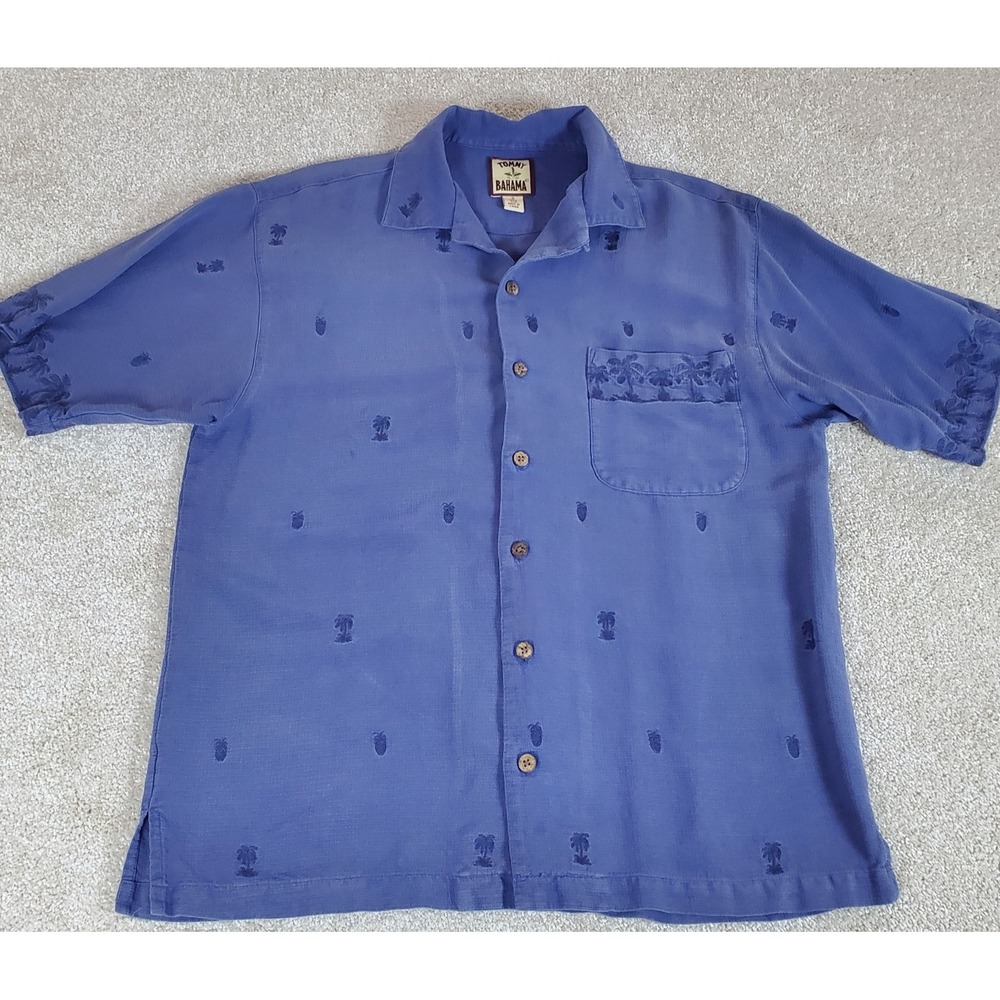 Tommy Bahama Men's Button Up Blue‎ Shirt Size Small Short Sleeve Silk
